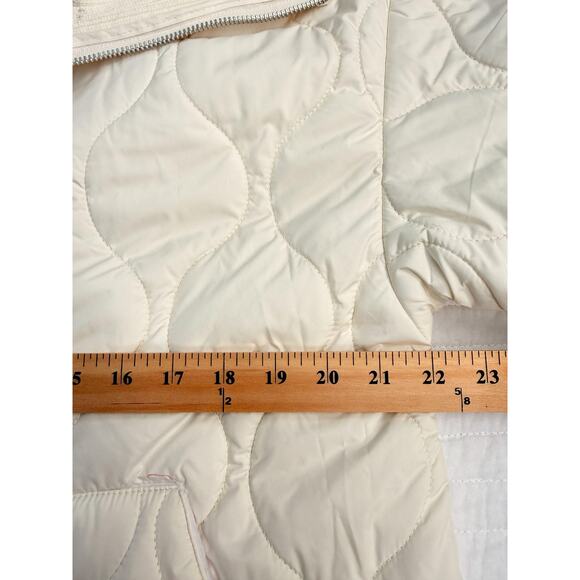 Zella Jacket Womens Medium Ivory Quilted Water Resistant Rib Collar Zip Puffer - Picture 5 of 10